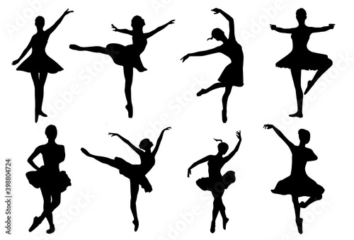 Set of female ballet dancer silhouettes vector illustration