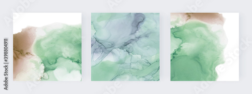 Green and brown alcohol ink watercolor backgrounds. © Millaly