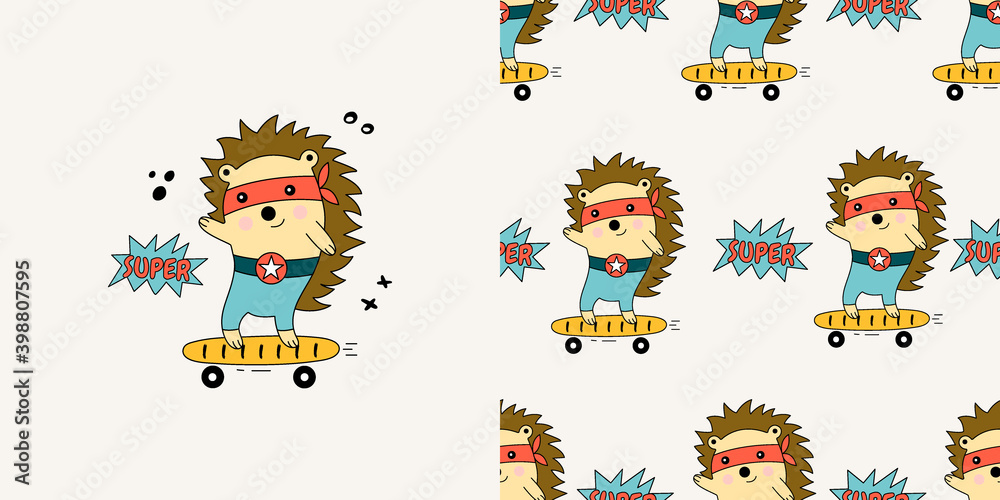Fototapeta premium Hedgehog seamless pattern.