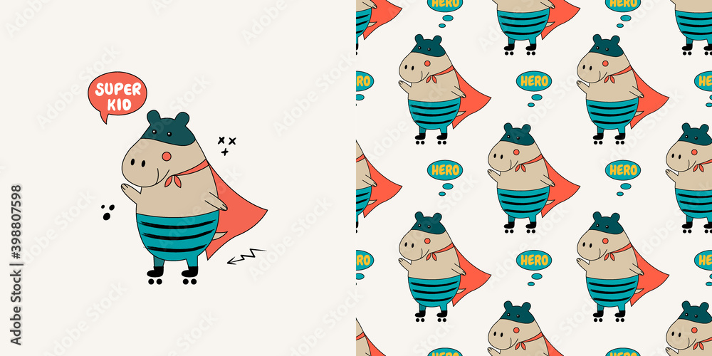 Fototapeta premium Hippo seamless pattern.