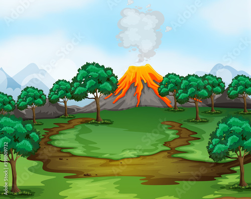 Volcanic eruption outdoor scene background