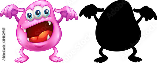 Monster with its silhouette on white background