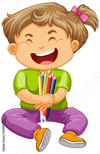 Happy girl holding color pencil