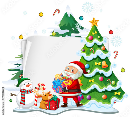 Blank paper with Merry Christmas element and Santa Claus holding many gifts © GraphicsRF