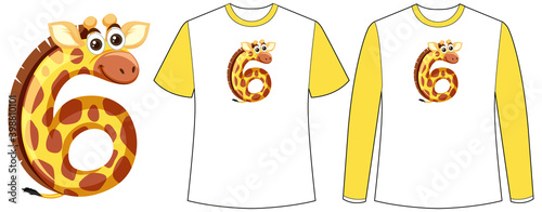 Set of two types of shirt with crocodile in number shape screen on t-shirts