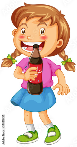Happy girl holding soda drink