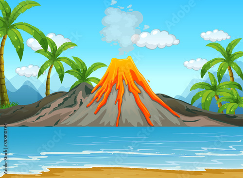 Volcanic eruption outdoor scene background