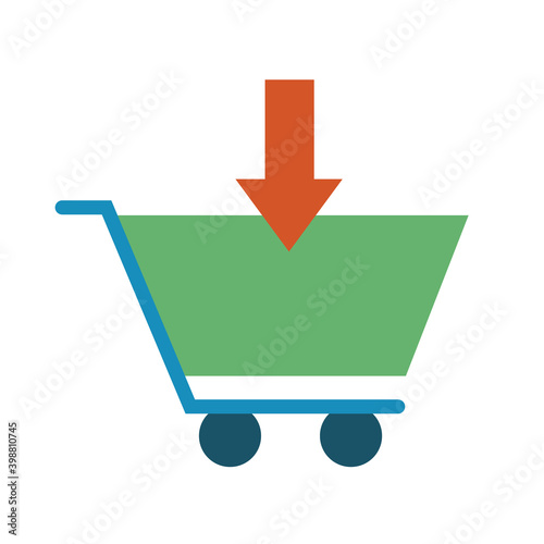 shopping cart with arrow down line and fill style icon