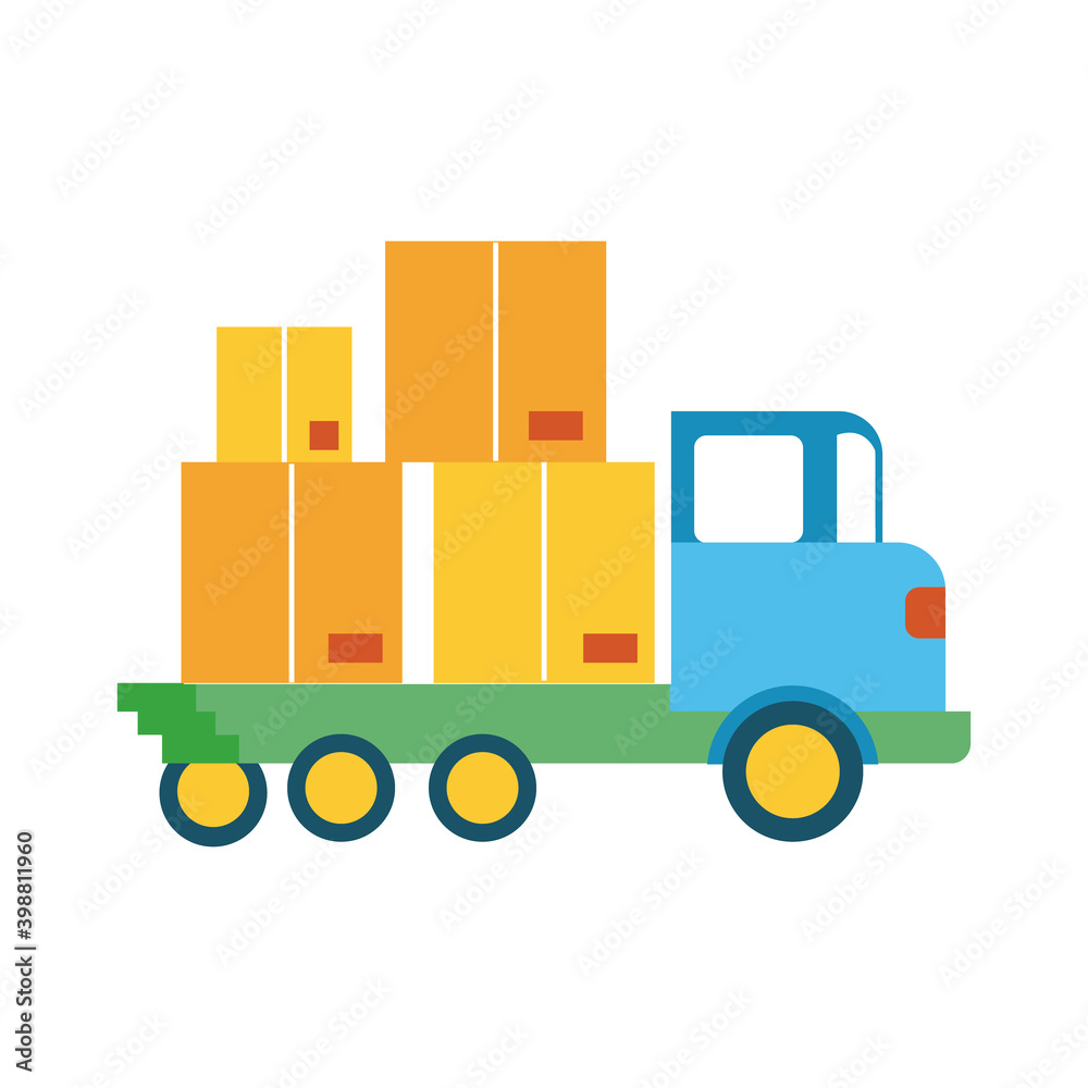 truck with boxes carton delivery service line and fill style icon truck with boxes carton delivery service line and fill style icon