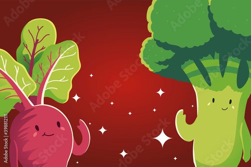 vegetables kawaii cute cartoon funny beet and broccoli