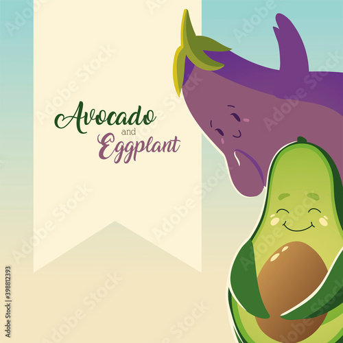 vegetables kawaii cute cartoon avocado and eggplant