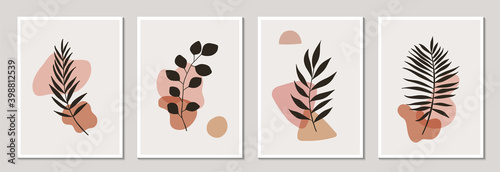 Social media stories and post design. Floral wall art vector set. Plant branches and abstract shapes. Modern design, poster or postcard template. Botanical design. Vector illustration.