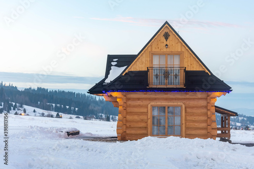 house in the mountains in winter