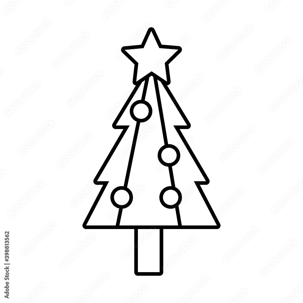 happy merry christmas pine tree line style icon happy merry christmas pine tree line style icon