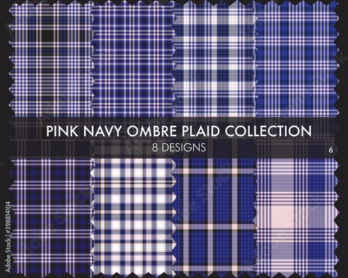 Pink Navy Ombre Plaid textured Seamless Pattern Collection