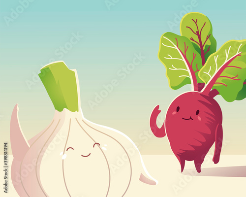 vegetables kawaii cute beet and onion fresh cartoon