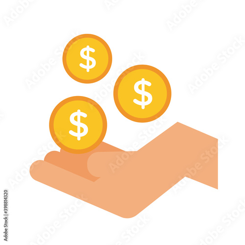 hand with coins money dollars line and fill style icon