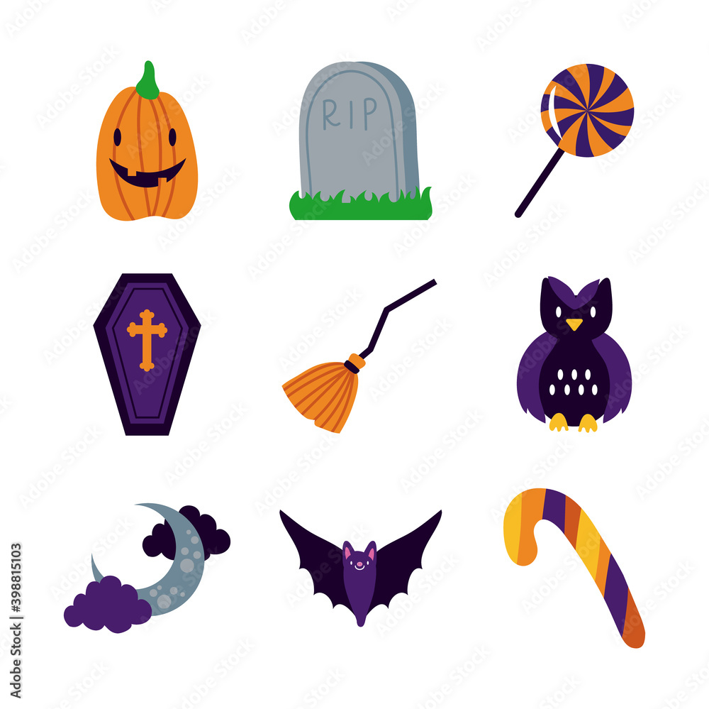 Fototapeta premium bundle of nine halloween set icons