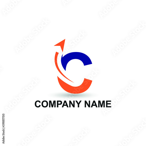 Initial C letter modern logo with arrow plane for logistic, travel, start up template brand