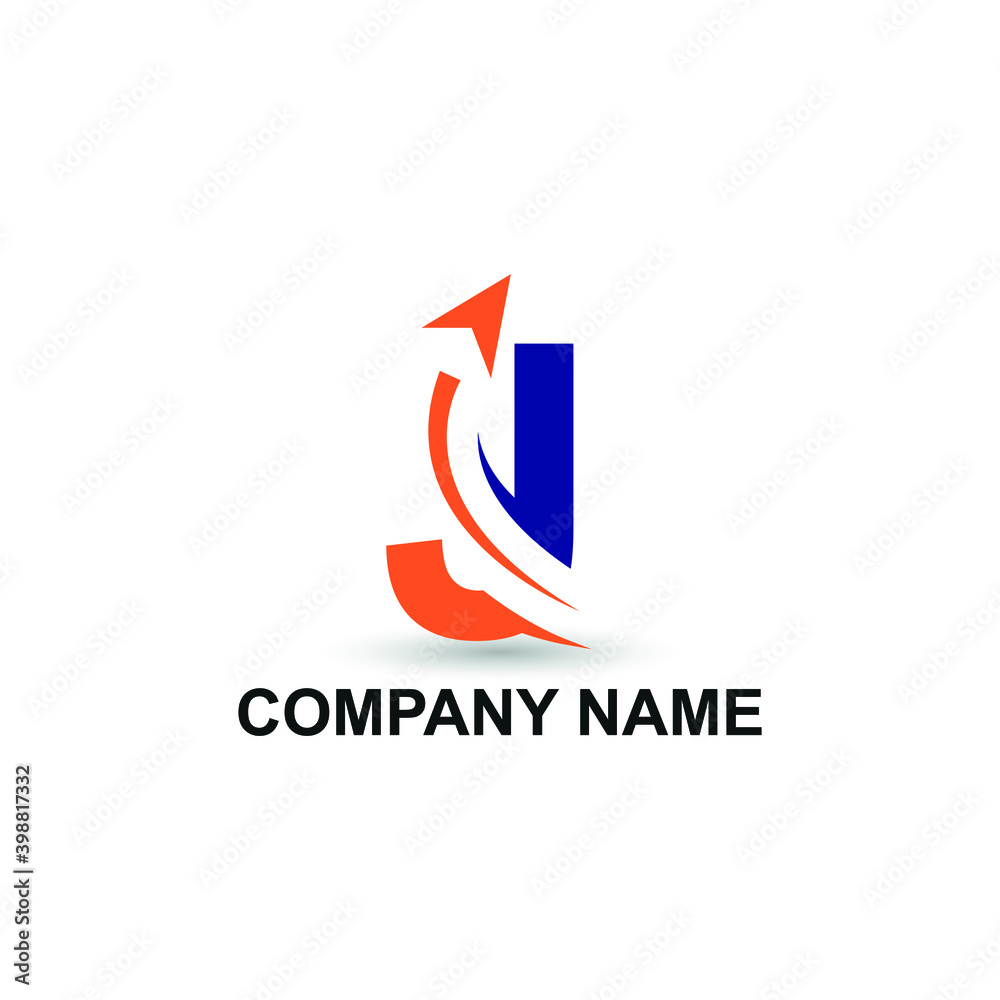 Initial J letter modern logo with arrow plane for logistic, travel, start up template brand Initial J letter modern logo with arrow plane for logistic, travel, start up template brand