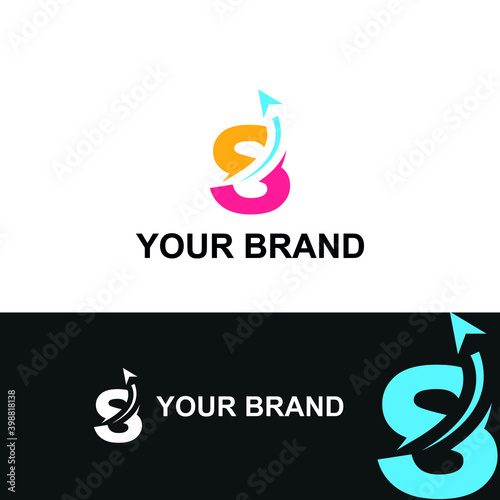 Initial s letter modern logo with arrow plane for logistic, travel, start up template brand