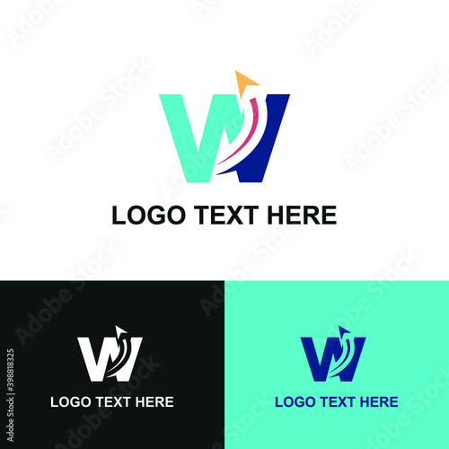 Initial w letter modern logo with arrow plane for logistic, travel, start up template brand