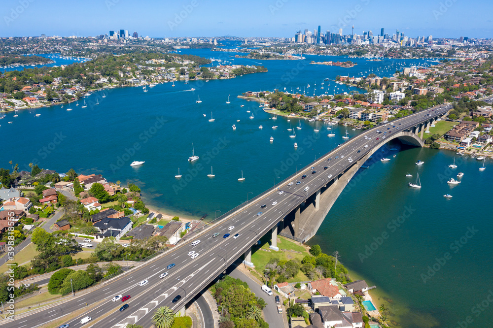 Gladesville bridge over the  parramatta river at Drummoyne, Sydney, Australia.