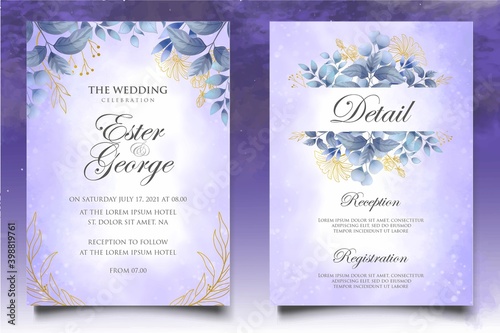 Watercolor hand drawing floral wedding invitation card