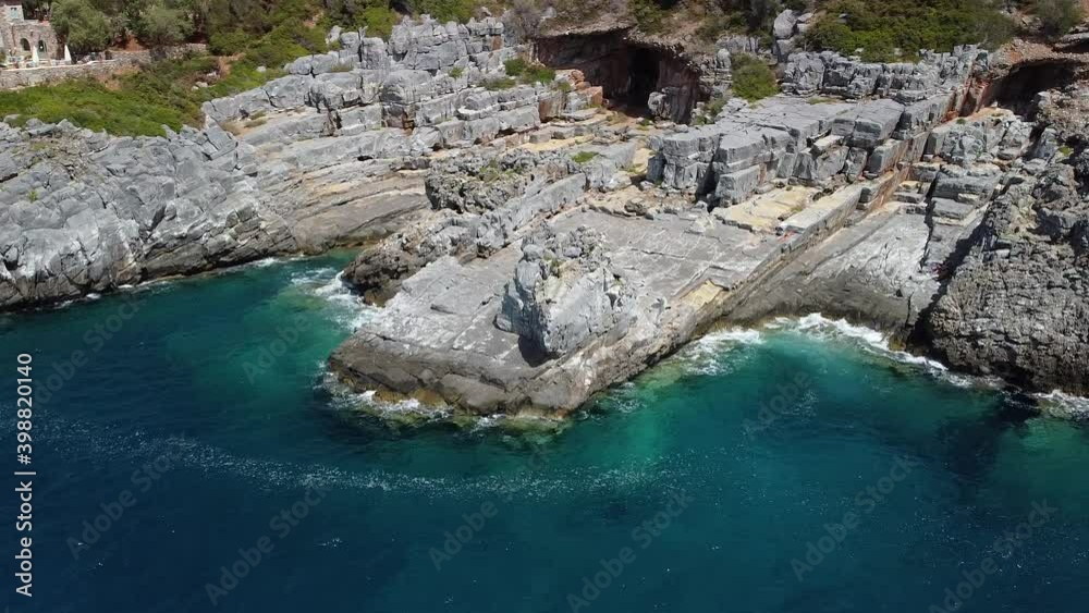 Aerial view of Katafygi rocky plateau beach in Mani, Greece Aerial view of Katafygi rocky plateau beach in Mani, Greece