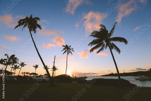 Sunset at Kukuiula Harbor Beach  Kauai island  Hawaii 