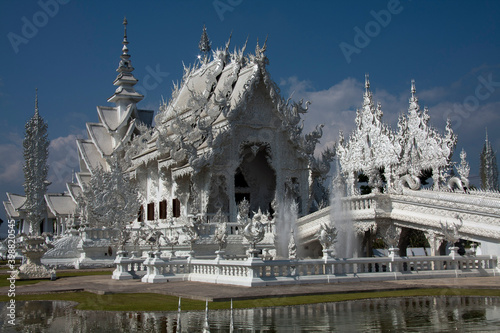 Wat Rong Khun kown in English as The White Temple in Chiang Rai, Thailand