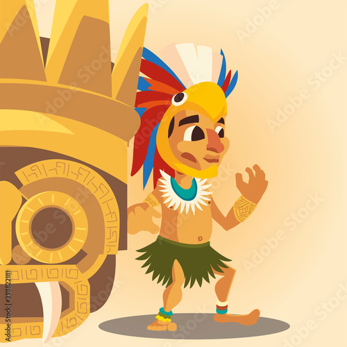 aztec warrior with headgear and golden ornament culture