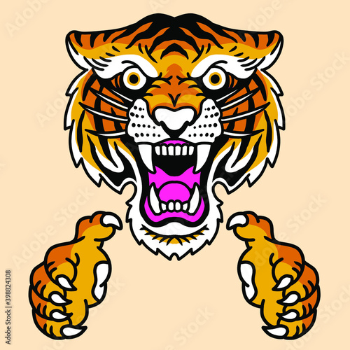 tiger vector illustration tattoo oldskull retro style