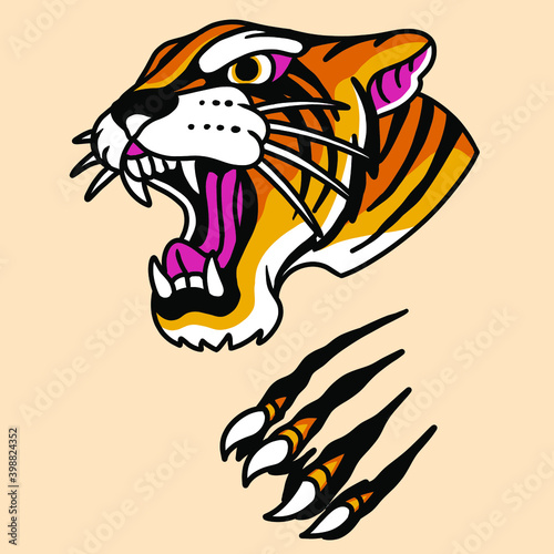 tiger vector illustration tattoo oldskull retro style