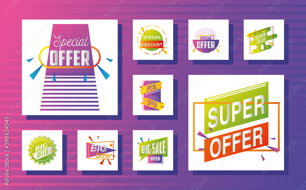 special offer, super offer discount big sale advertising icons set special offer, super offer discount big sale advertising icons set