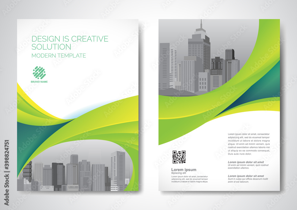 Template vector design for Brochure, AnnualReport, Magazine, Poster, Corporate Presentation, Portfolio, Flyer, infographic, layout modern with Green color size A4, Front and back, Easy to use.