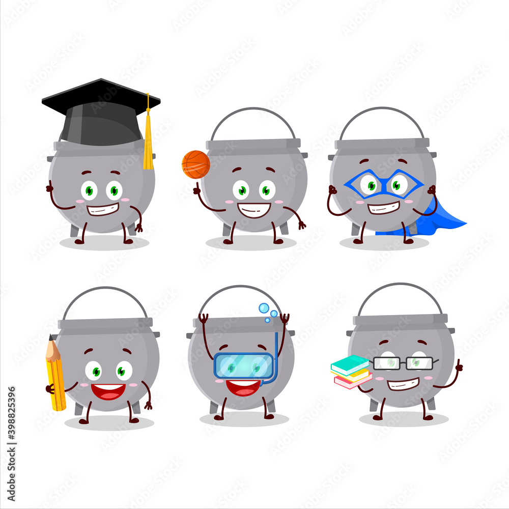 School student of cauldron bottle cartoon character with various expressions School student of cauldron bottle cartoon character with various expressions