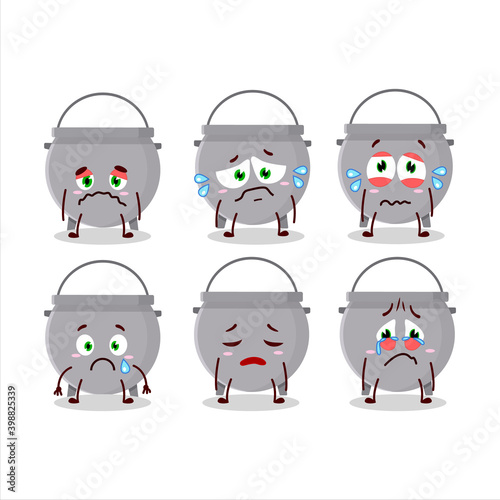 Cauldron bottle cartoon character with sad expression