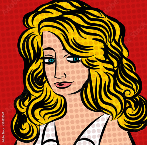pop art blonde girl face comic style portrait