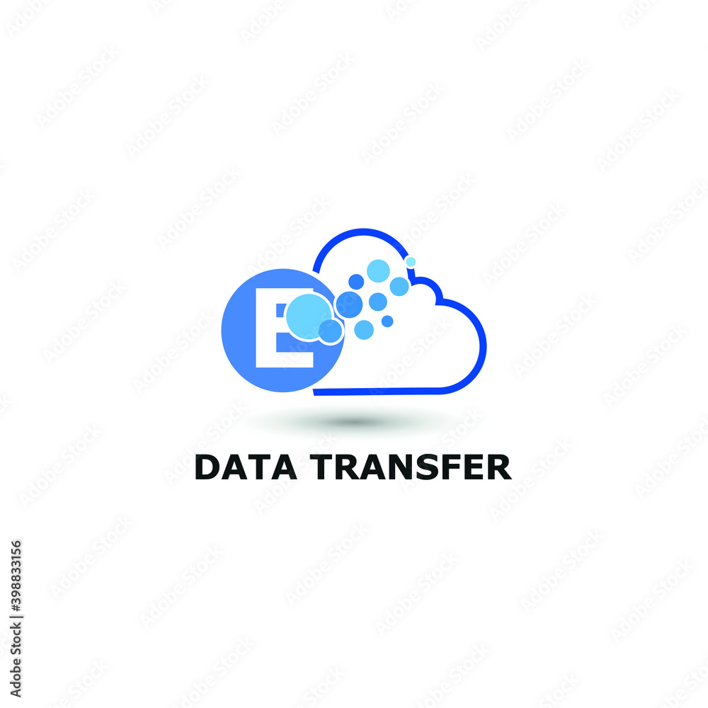 E Letter and cloud icon for data transfer, storage, big data, and technology logo concept E Letter and cloud icon for data transfer, storage, big data, and technology logo concept