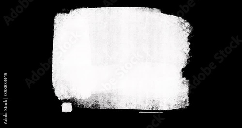 Set of Animated White Brush Strokes, Hand Drawn Paint Stains, Blots, Splashes with Paper Texture. Silhouettes of watercolor stains on a black background. Grunge dirty shape, artistic elements for text