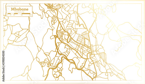 Mbabane Swaziland City Map in Retro Style in Golden Color. Outline Map.