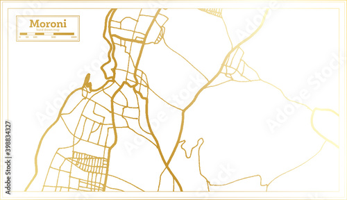 Moroni Comoros City Map in Retro Style in Golden Color. Outline Map.