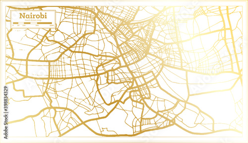 Nairobi Kenya City Map in Retro Style in Golden Color. Outline Map.