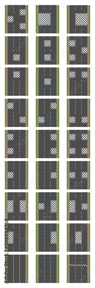 Fototapeta premium Set of elements of the race track. View from above. Vector illustration.