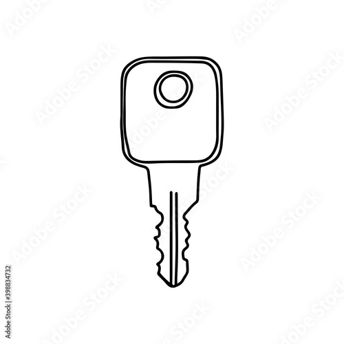 Hand-draw black vector illustration of metallic key isolated on a white background