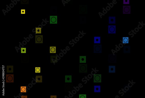 Dark Multicolor, Rainbow vector background with rectangles, circles.