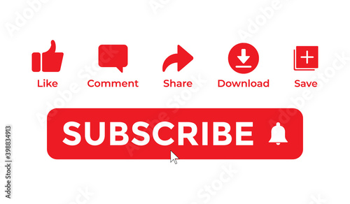 Icon Set for Channel. Red Subscribe Collection Vector in Trendy Flat Style Isolated on White Background