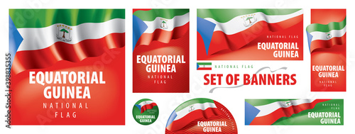 Vector set of banners with the national flag of the Equatorial Guinea