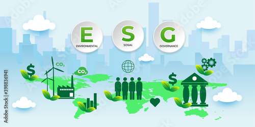 ESG concept of environmental, social and governance in sustainable and ethical business, vector illustration